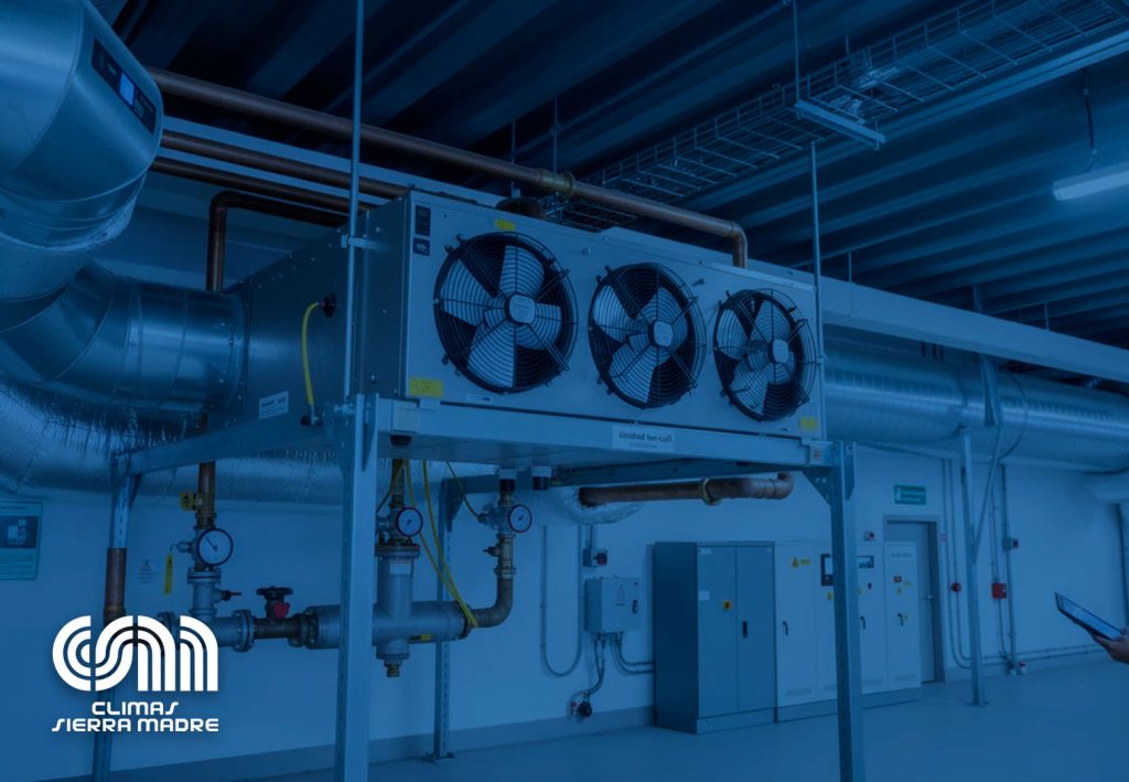 Sistema Fan Coil que regula la temperatura y el confort del aire en un entorno industrial.